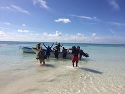 Barbados Scuba Diving Holiday. Dive boat on shore.